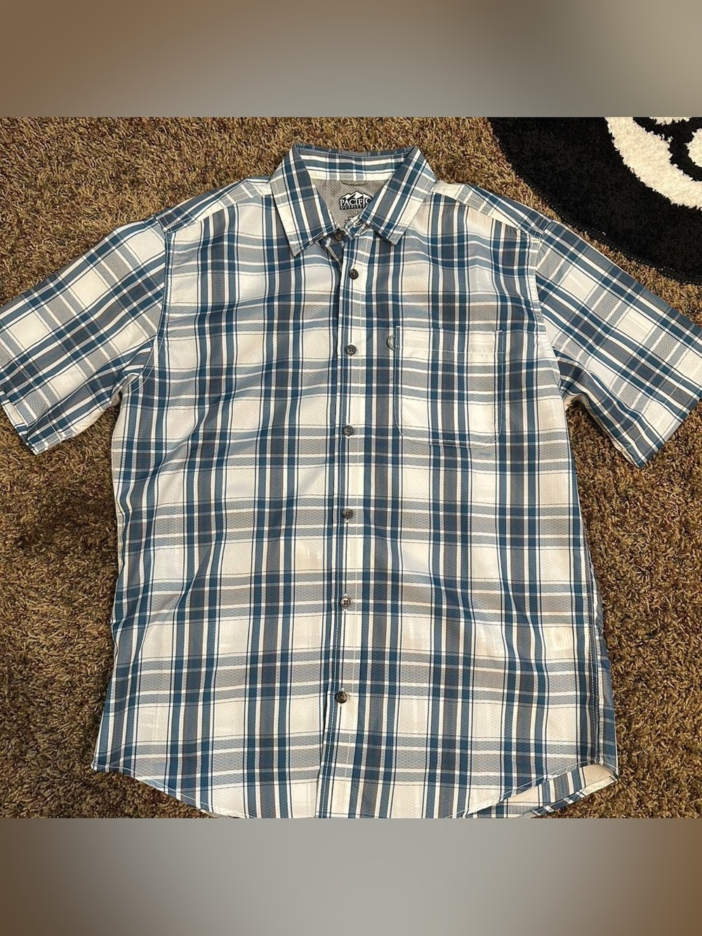 Pacific Trail Blue and White Plaid Short-Sleeve Button-Up Shirt